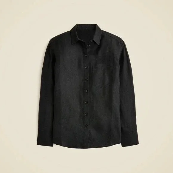 NWT!! J. CREW Garçon Classic Shirt Baird McNutt Irish Linen Solid Black Size 12